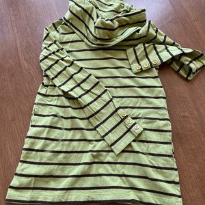 Green and Brown Horizontal Striped Loose Turtleneck Long Sleeved Shirt